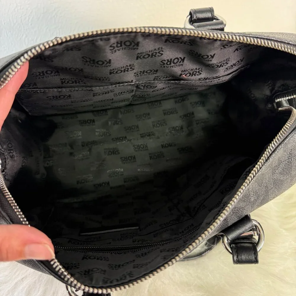 Michael Kors Grayson Signature MK Black Satchel Duffle Saffiano Leather Handbag